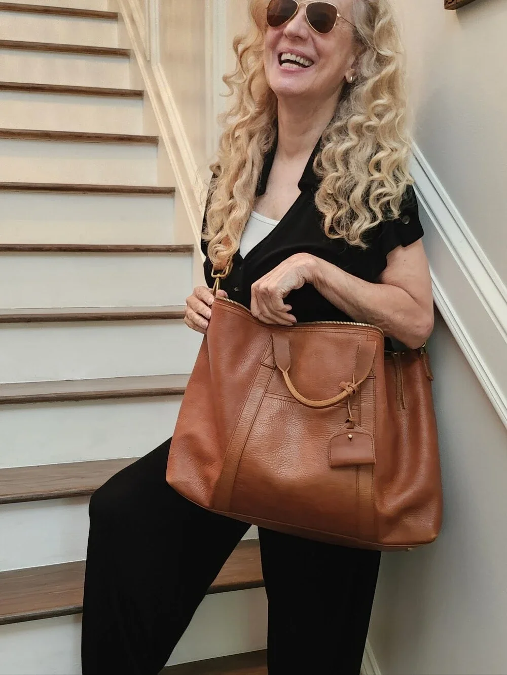 Vintage Madewell Classic Cognac Brown Leather Carry-On Tote Bag, $145